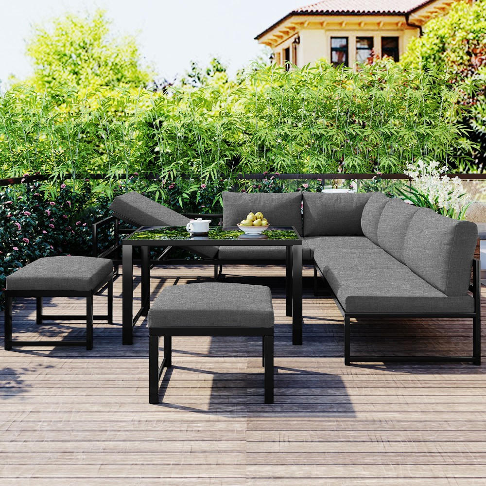 Thumbnail - Komhtom Gartenlounge-Set, Grau, Metall, Mode, rechteckig, Loungemöbel, Loungemöbel-Sets