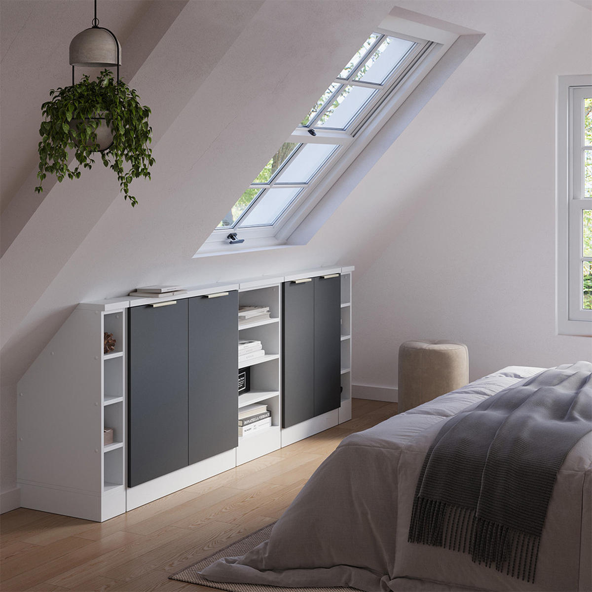 ŠATNÍ SESTAVA PRO ŠIKMÉ STŘECHY Rion Antracitově zlatý - antracitová, kompozitní dřevo (210/81.6/46cm) - Vicco