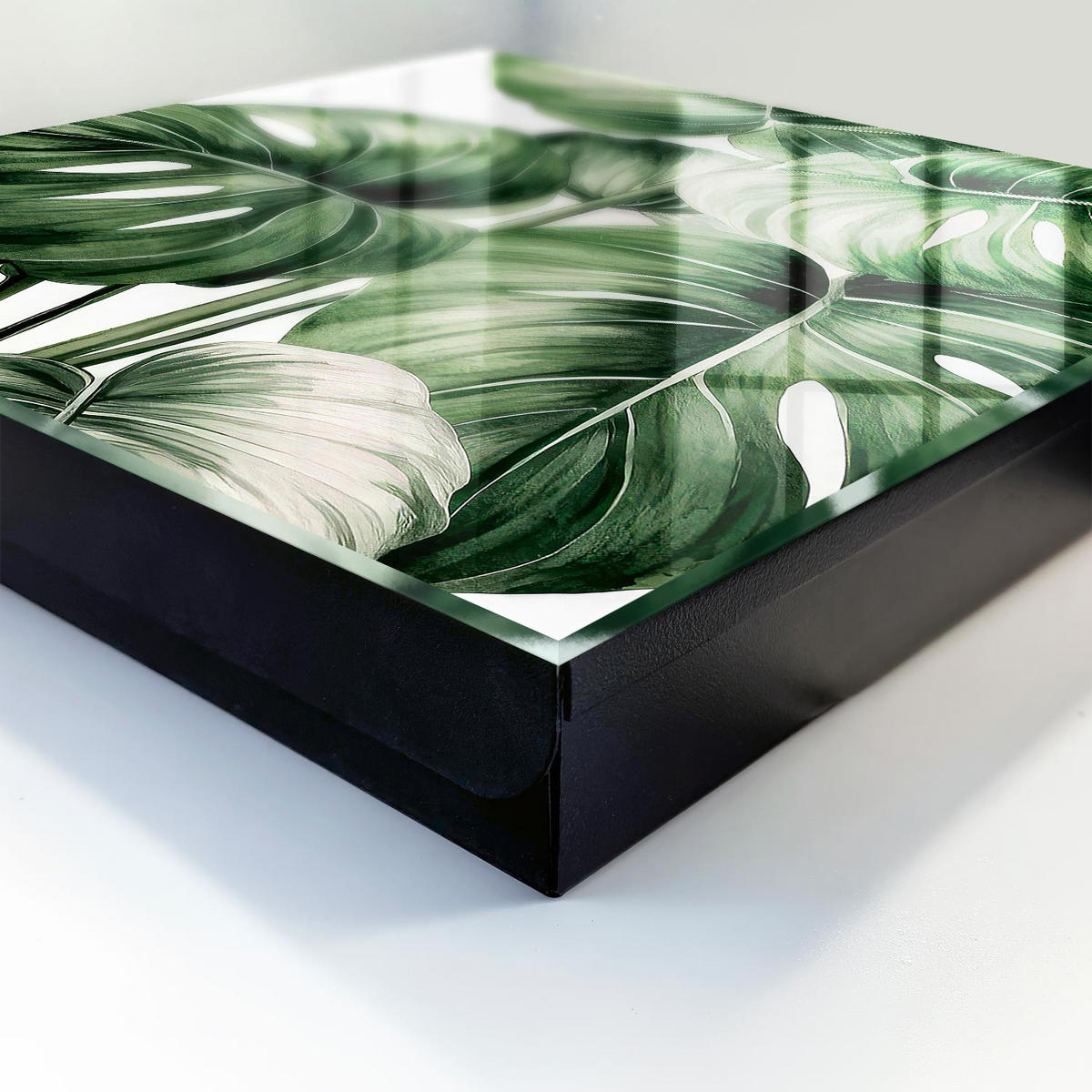 SCHLÜSSELBOX Schwarz 30x30 cm- Türöffnung nach rechts - Grüne Blätter - Grün, Metall (30/30/5cm) - TULUP