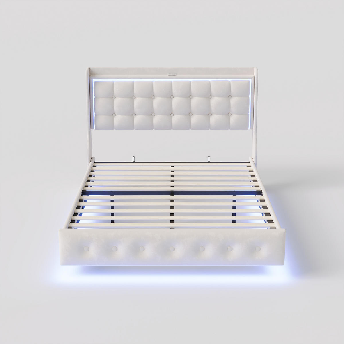 POLSTERBETT 140x200 cm Schwebebett mit LED & USB, Samtstoff Beige Doppelbett mit Lattenrost - Beige, Metall (140/200cm) - EuroLiving