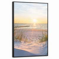 LEINWAND Bilder mit Rahmen - Strand - Sonne - Düne - Gras - Sand - Horizont - 60x90 - Hellblau, Textil (60/90cm) - MuchoWow