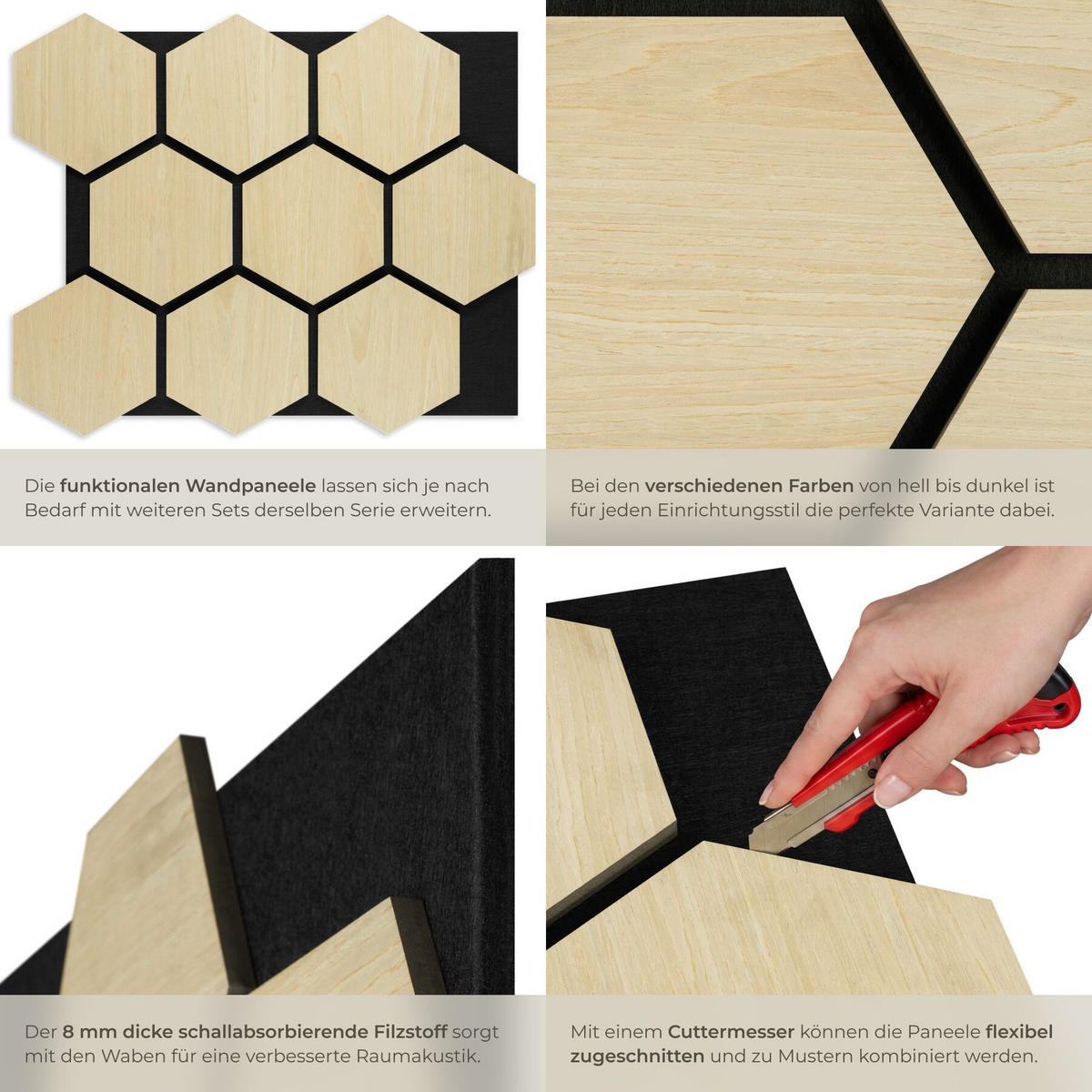 AKUSTIKPANEELE Sonic Shield, je 76 x 62 x 1,8 cm, Größe flexibel anpassbar, Eiche hell - Eichefarben, Holz (62/1.8/76cm) - tectake