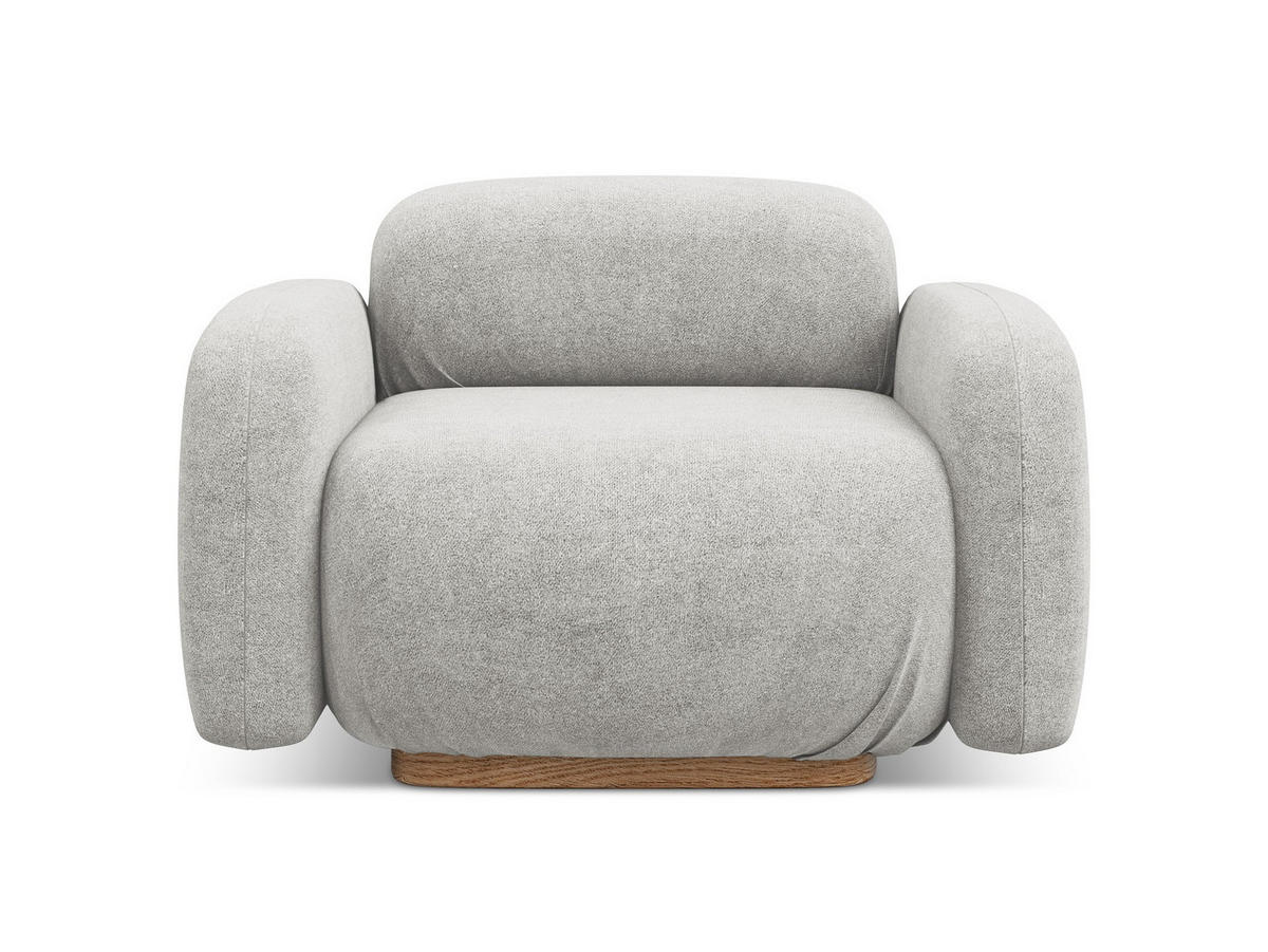 SESSEL Bouclé Stoff Grau - Silberfarben/Braun, Holz/Textil (110/73/95cm) - Makamii