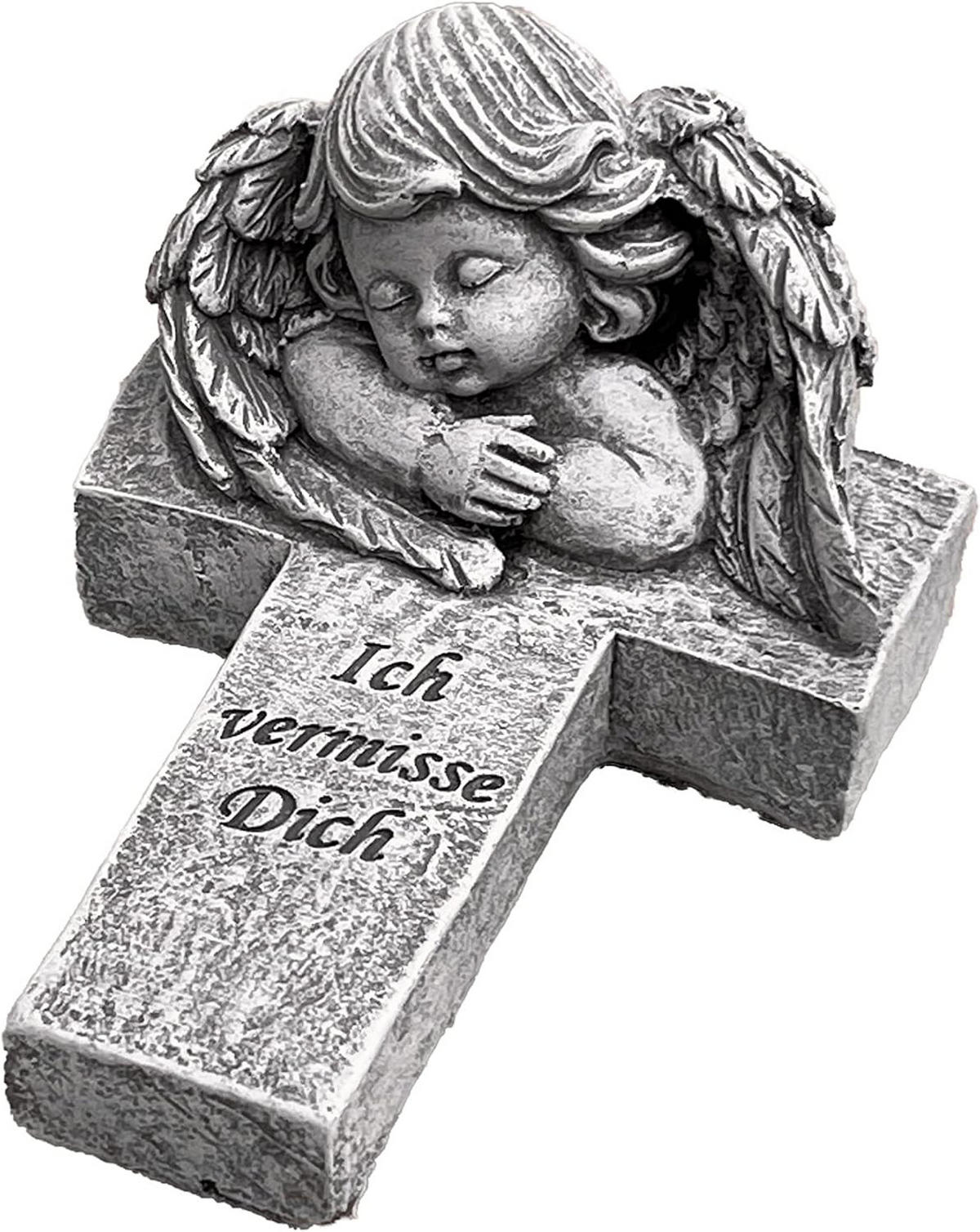 STEINFIGUR Engel Kreuz Ich vermisse Dich Steinguss frostfest massiv - Grau, Stein (9/7/14cm) - stoneandstyle