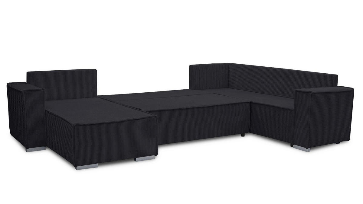 WOHNLANDSCHAFT STYLO U-Form mit Schlaffunktion Bettkasten Cordstoff Poso Schwarz - Schwarz, Kunststoff (315/90/215cm) - Wohnideebilder
