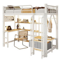 HOCHBETT 90x200cm, Eisen, Lochwand, Regale, Schubladen, Schreibtisch, USB, LED, Geländer, ohne Matratze, Weiß - Weiß, Holzwerkstoff (90/200cm)