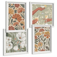 BILDER SET 4er Set - 50x50 cm & 40x60 cm Weißer Rahmen - Blumenmuster in Orange und Grün - Weiß, Kunststoff (50/50cm) - TULUP