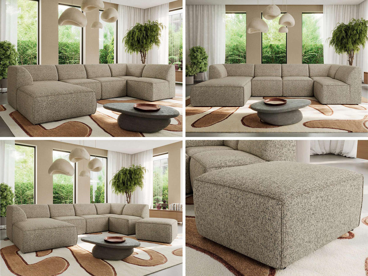 WOHNLANDSCHAFT MODARO U 6M - Dunkelbeige Struktur - Links - Schwarz/Cappuccino, Textil (180/78/345cm) - MKS