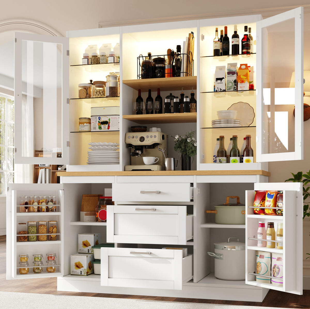 KÜCHENSCHRANK mit LED-Beleuchtung 140 x 40 x 185 cm MDF White 4-tlg. - Weiß, Holzwerkstoff (40/185/140cm) - Meubliv