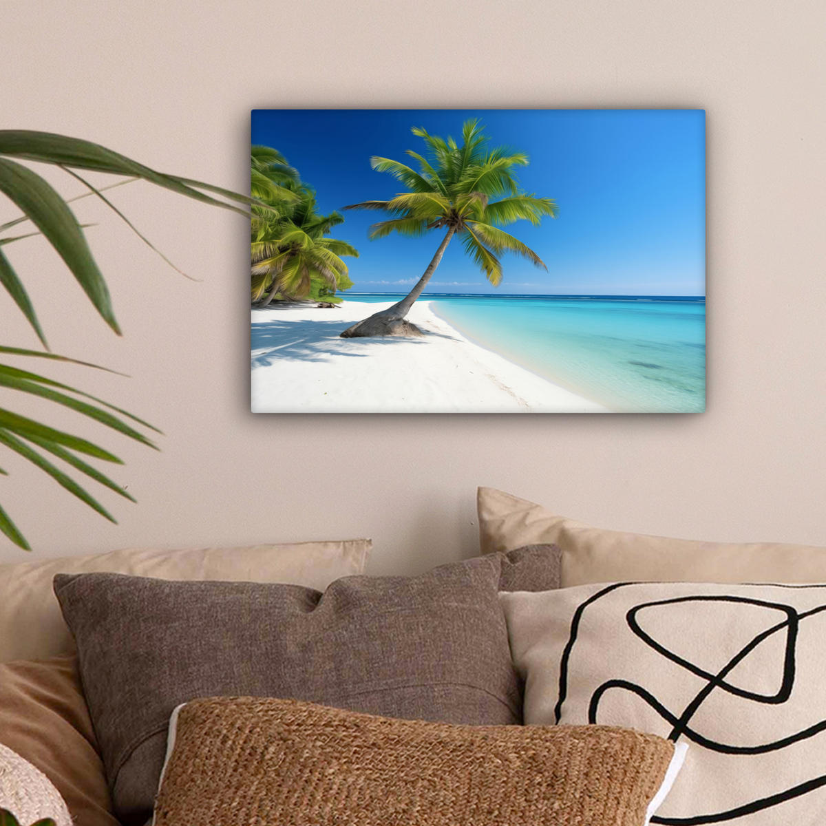 LEINWANDBILD Strand - Palme - Tropisch - Meer 30x20 cm - Grün, Textil (30/20cm) - MuchoWow