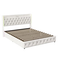 POLSTERBETT 140x200 cm - Doppelbett mit hydraulischem Stauraum und LED - ohne Matratze - Beige - Beige, Textil (140/200cm) - DELFA