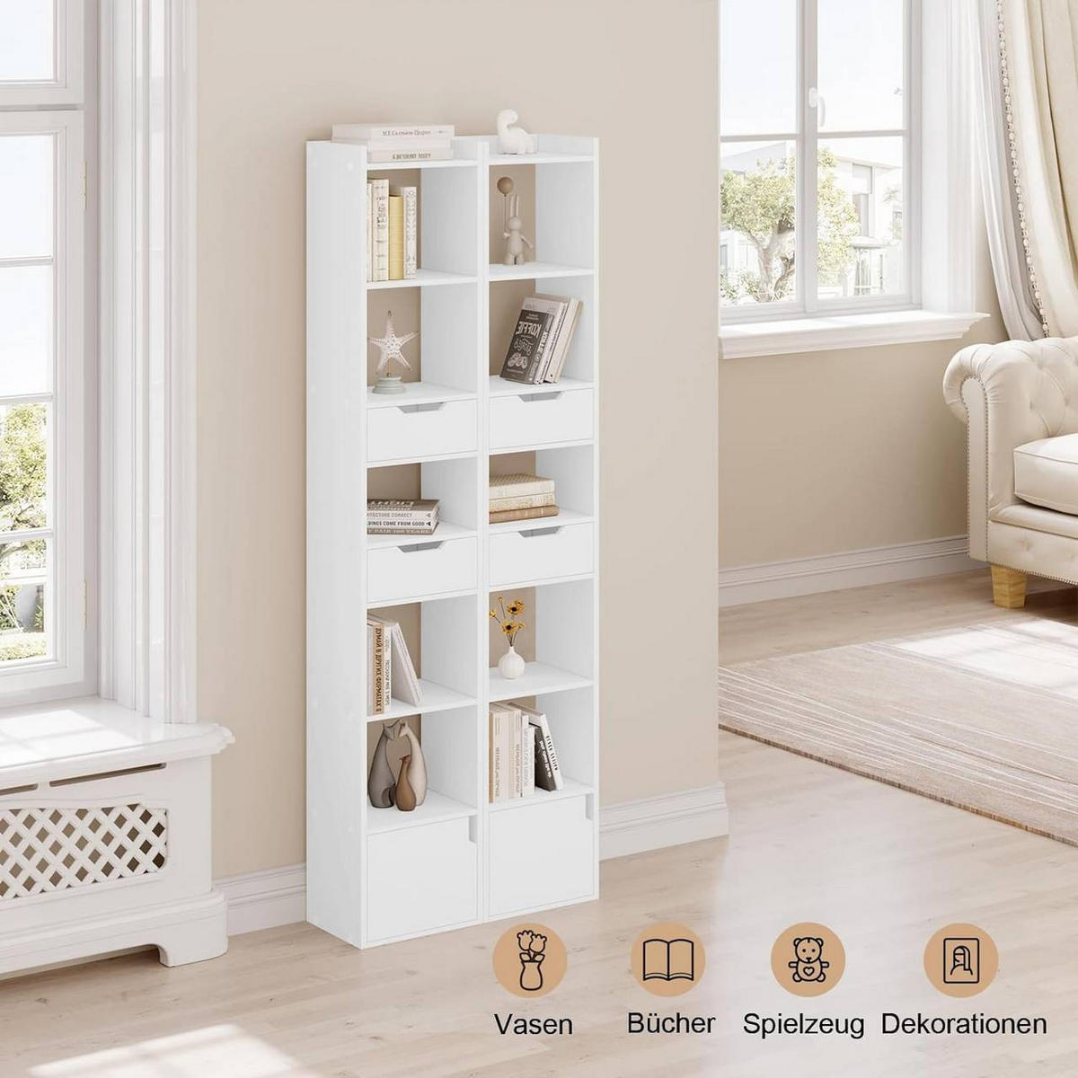 BÜCHERREGAL mit 6 Ablagen, aus Holzwerkstoff, Weiß - Weiß, Holzwerkstoff (33/181/24cm) - Woltu