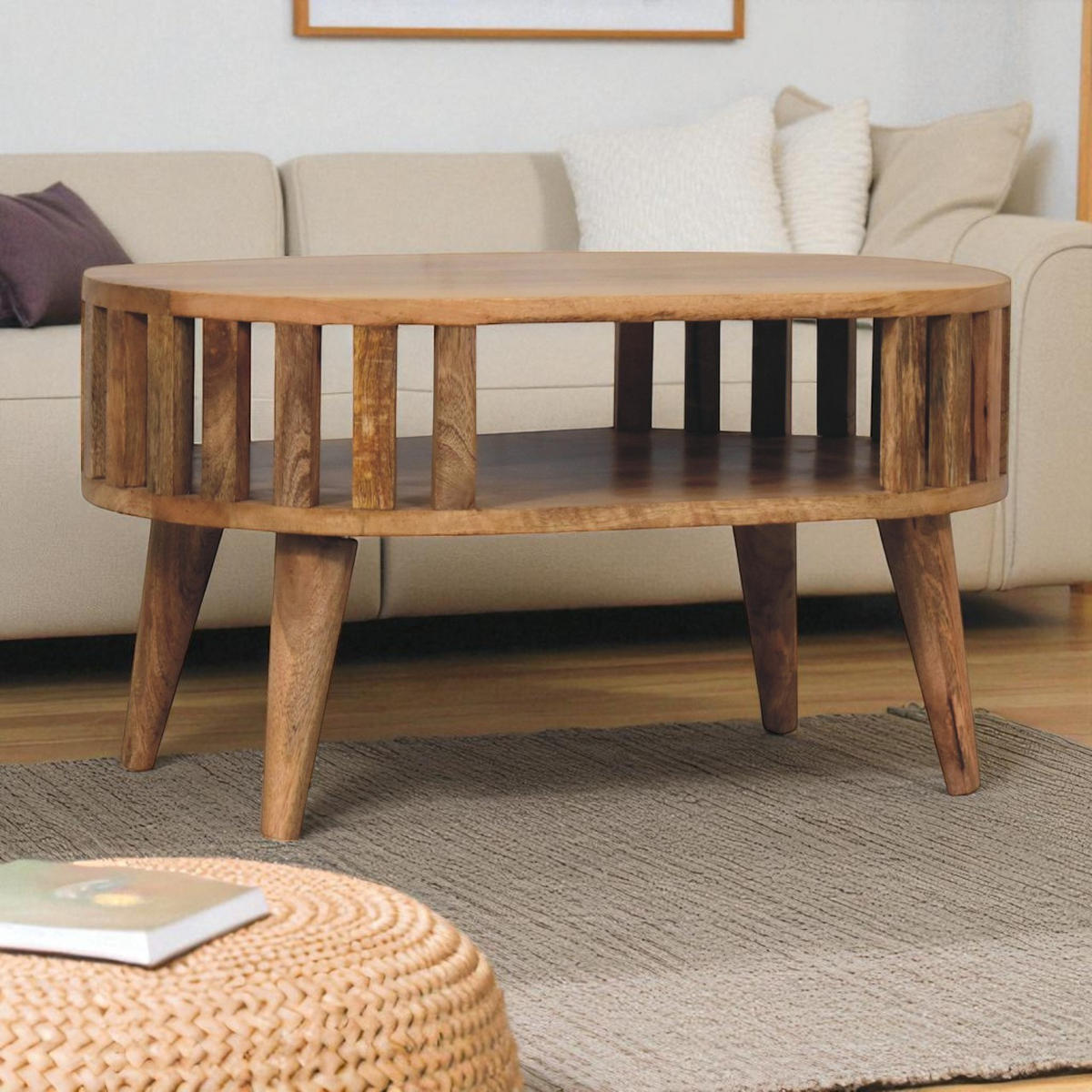 KAFFETISCH Ariella mit Eichen-Finish - Beige/Messingfarben, Holz/Metall (45/65/35cm) - Artisan Furniture