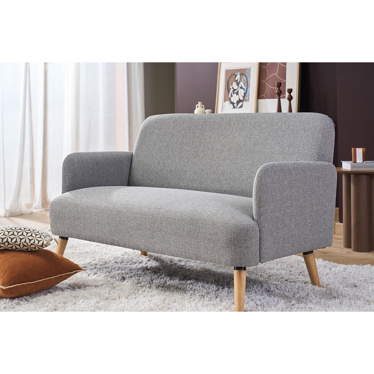 SOFA 2-Sitzer Hellgrauer Stoff Helles Holz ISKO - Hellgrau, Textil (131/81/76.5cm) - Miliboo