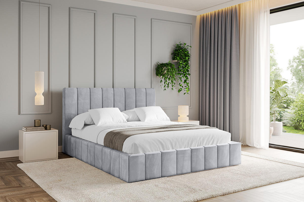 POLSTERBETT mit Bettkasten und Lattenrost, Boxbett ohne Matratze - FINO 120x200 Hellgrau - Hellgrau, Holzwerkstoff/Textil (120/200cm) - ALTDECOR