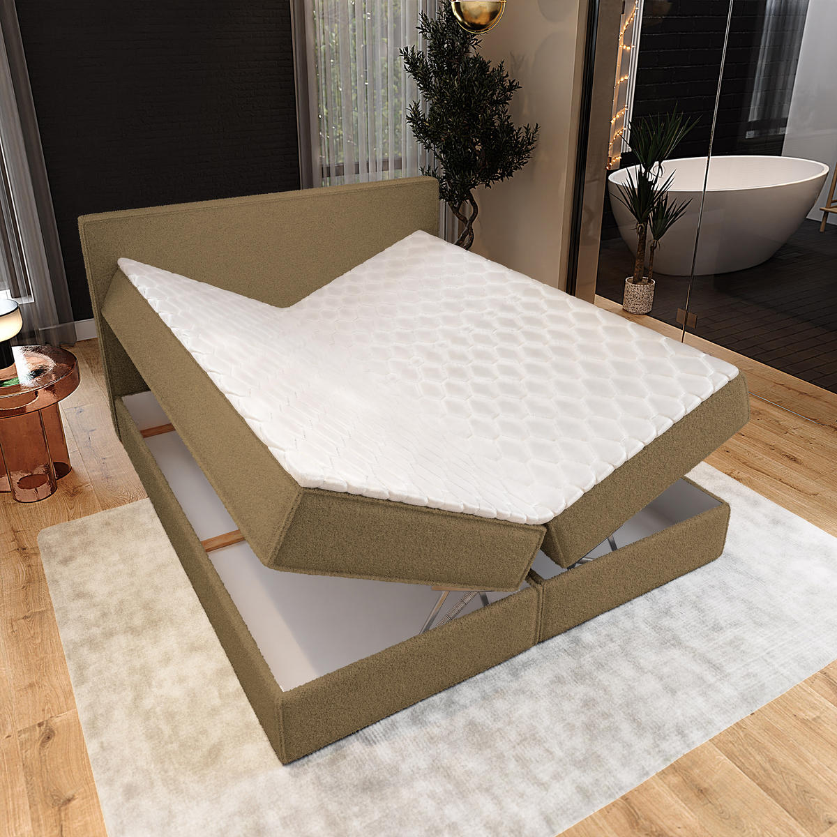 BOXBETT PELLIO 160x200 cm mit Matratze und Topper - Orange - Orange, Holz (160/200cm) - MASSENO