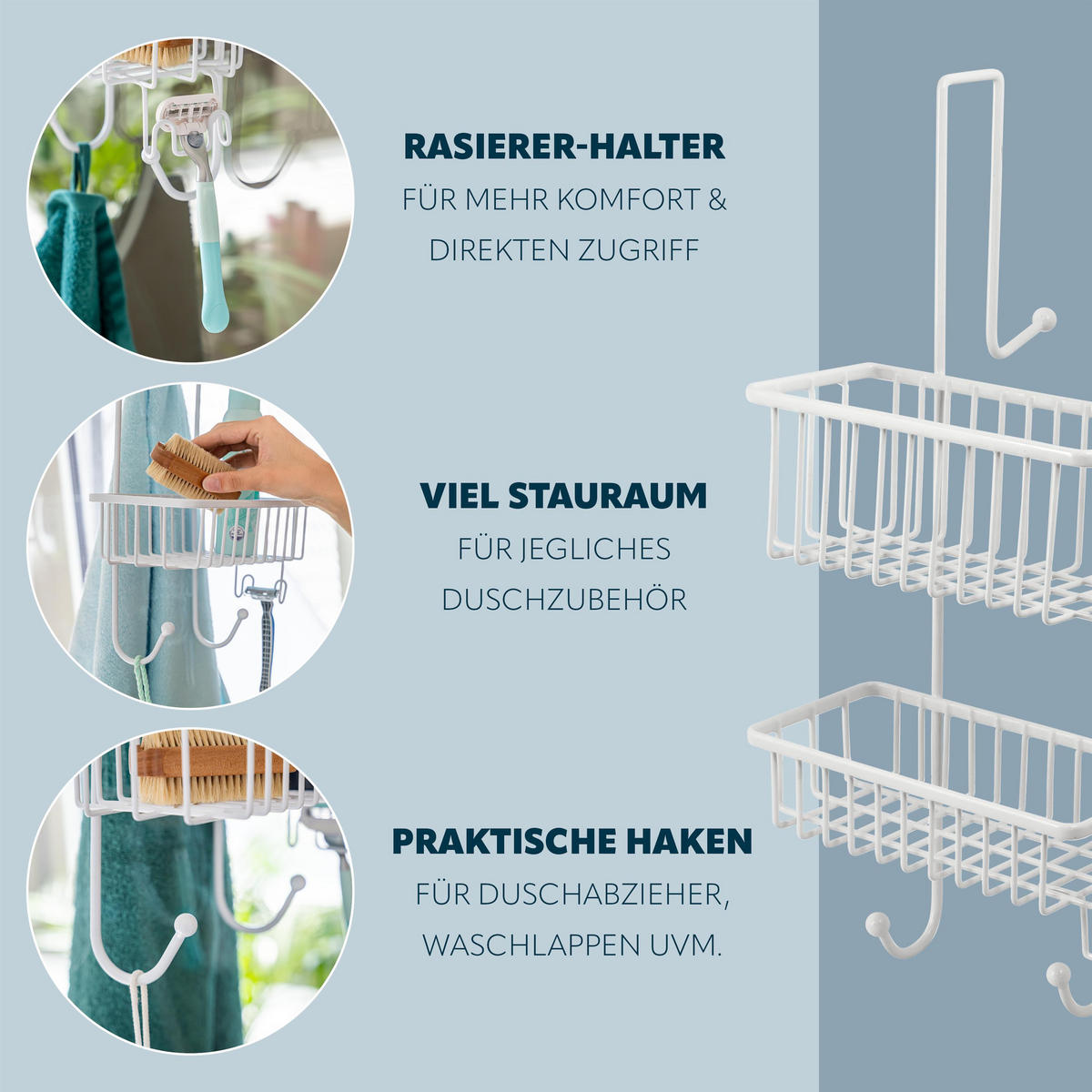 DUSCHREGAL, weiß, Kunststoff - Weiß, Metall (25/55/12cm) - bremermann