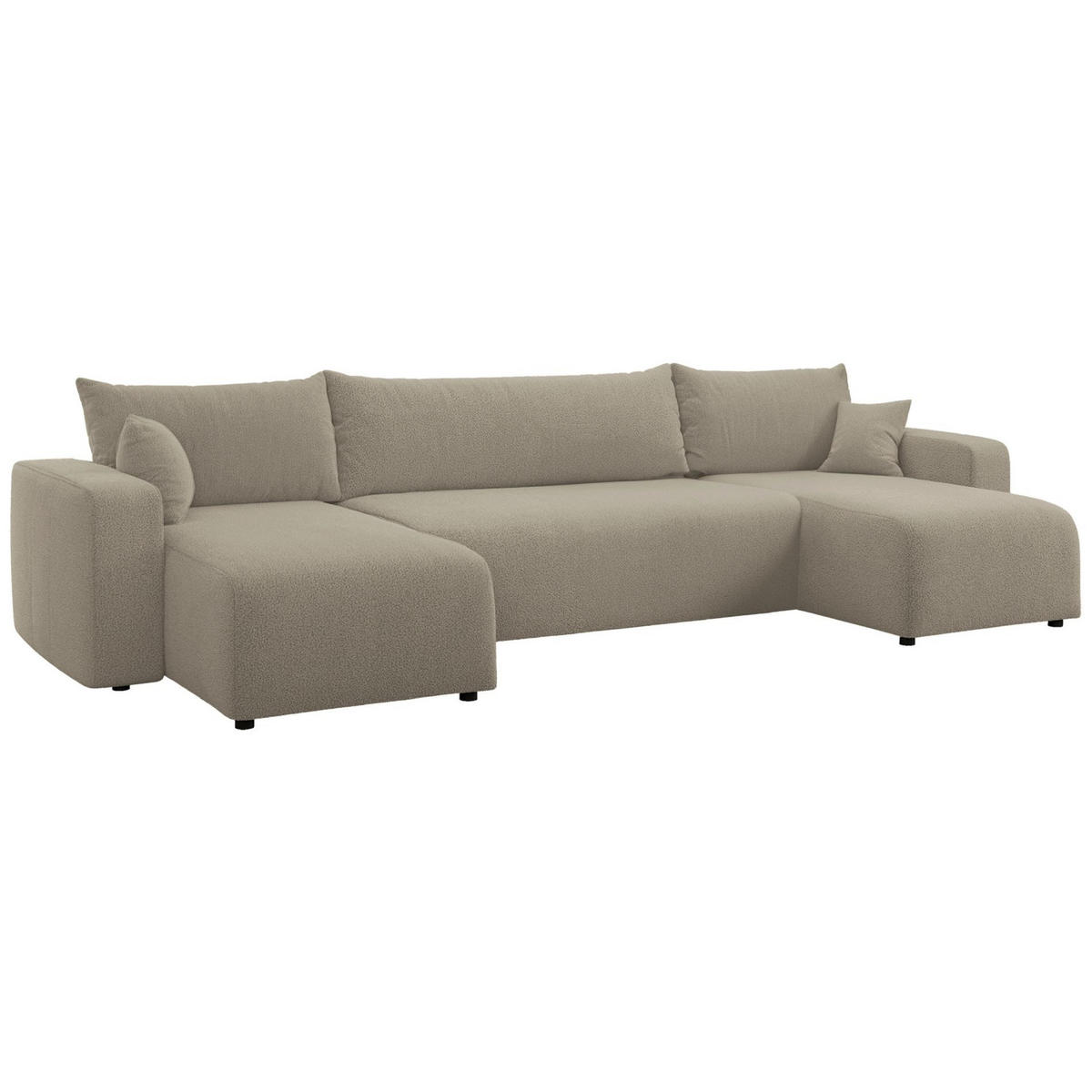 WOHNLANDSCHAFT Pianoni Hellbraun Bouclé-Bezug - Hellbraun/Schwarz, Kunststoff/Textil (312/83/140cm) - Selsey