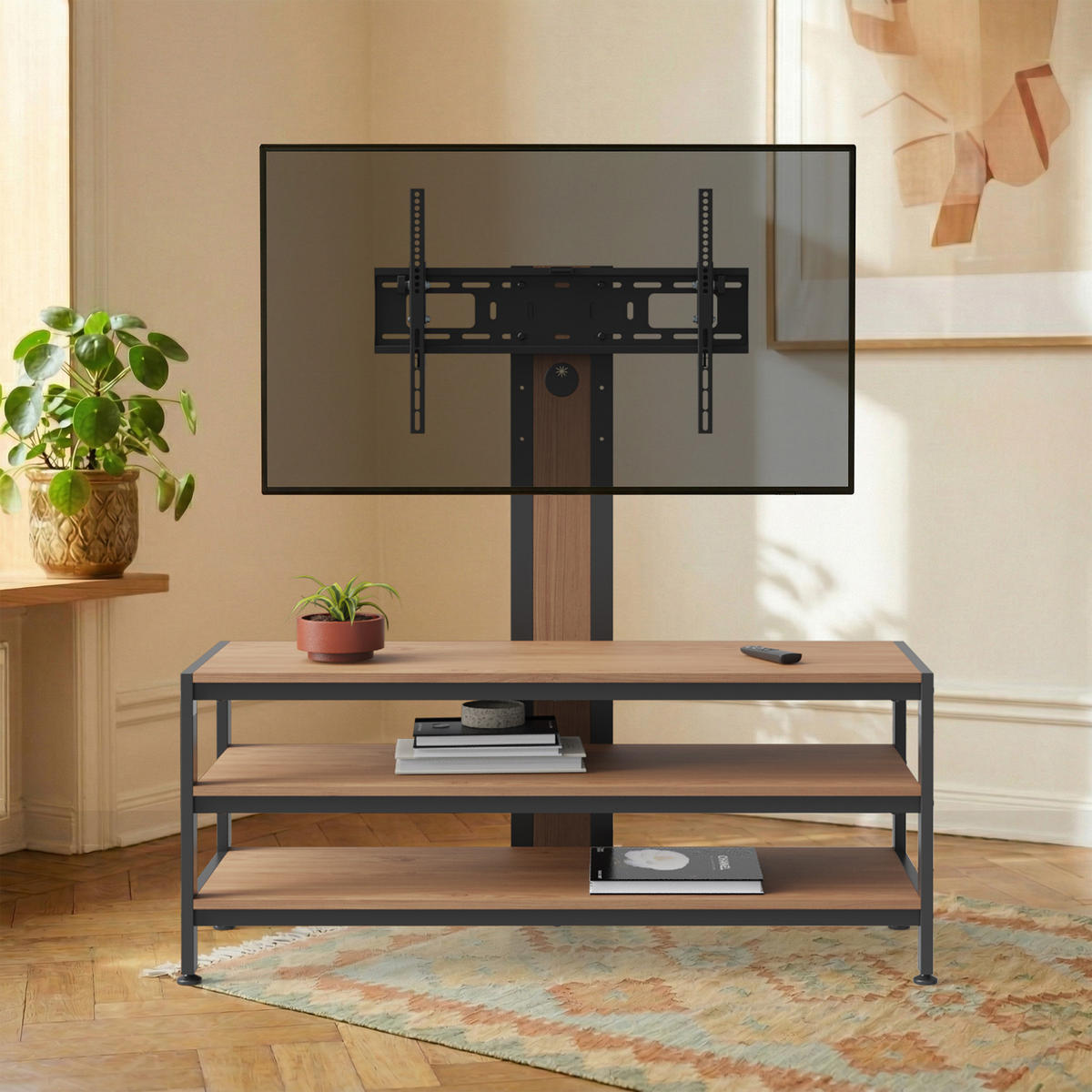 TV-HALTERUNG Stockholm - Eichefarben/Schwarz, Holzwerkstoff/Metall (120/108/40cm) - pro.tec