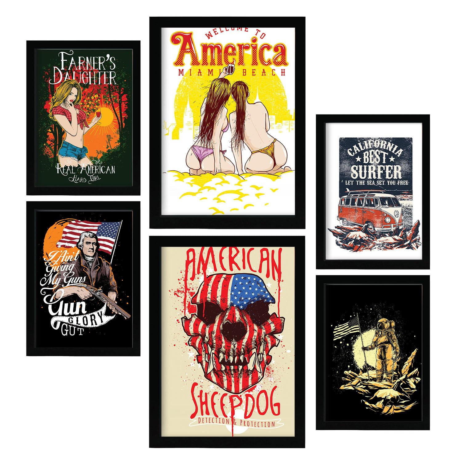 POSTER Set Mit 6 Amerika In Rustikale Zitate A3 & A4 Rahmenlos - Klar, Papier (29/3cm) - Nacnic