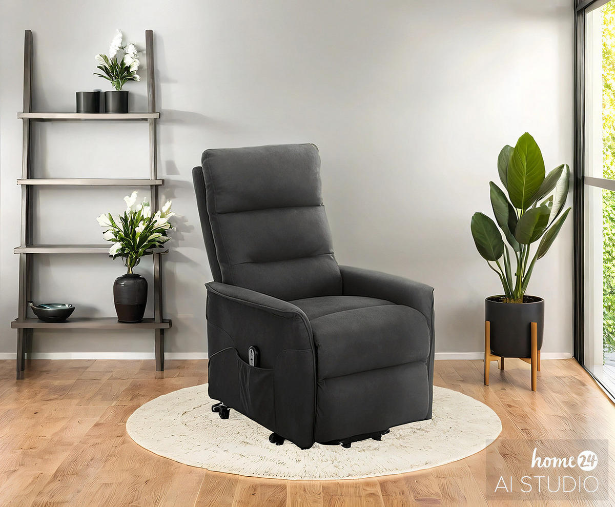 FERNSEHSESSEL - Mit Aufstehhilfe - Microfaser - Anthrazit - Anthrazit/Schwarz, Textil/Metall (67/102/87cm) - home24