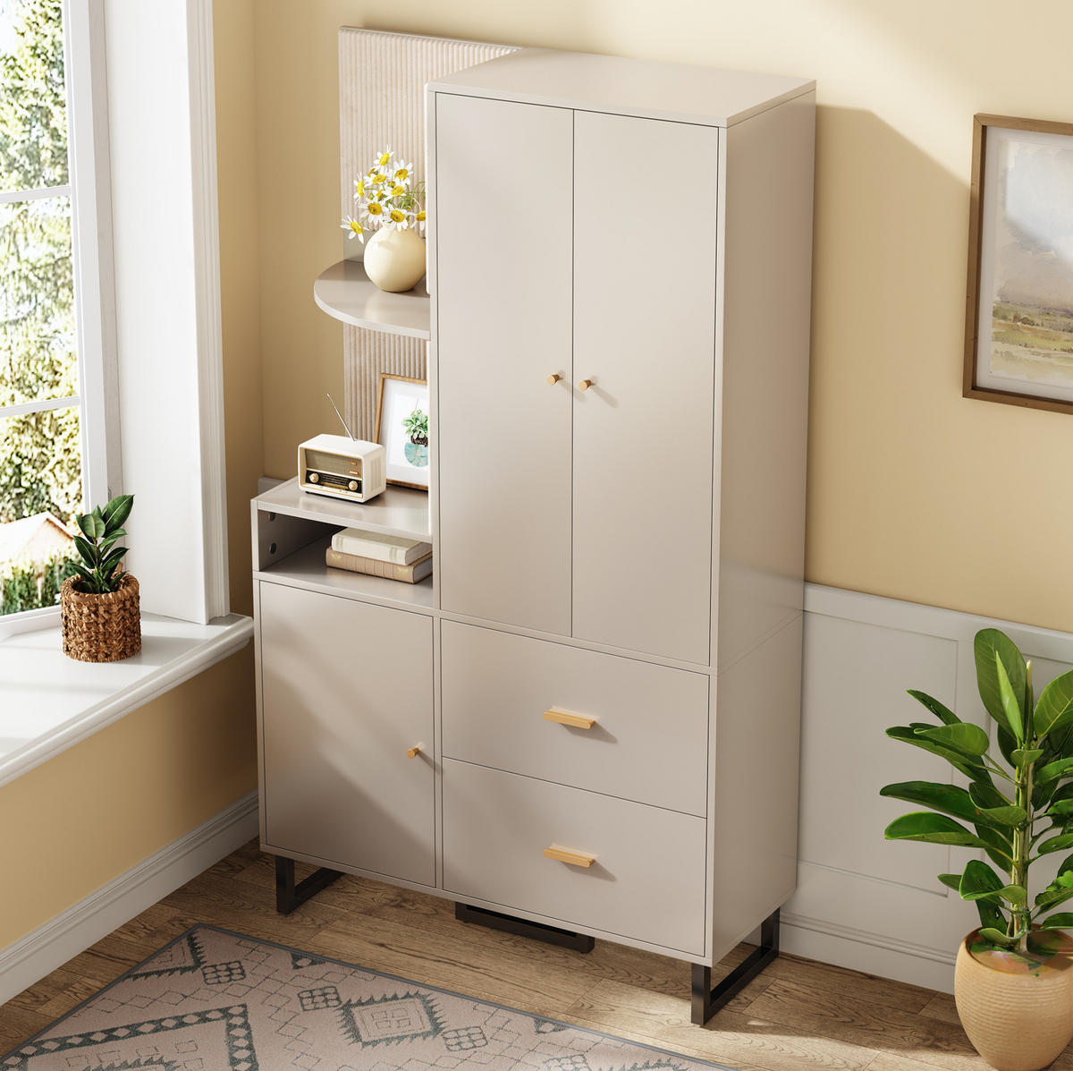 KOMPAKTGARDEROBE 110/38/186 cm aus MDF mit gepolsterten Paneelen Graubeige - Beige, Holzwerkstoff (110/186/38cm) - Modenvie