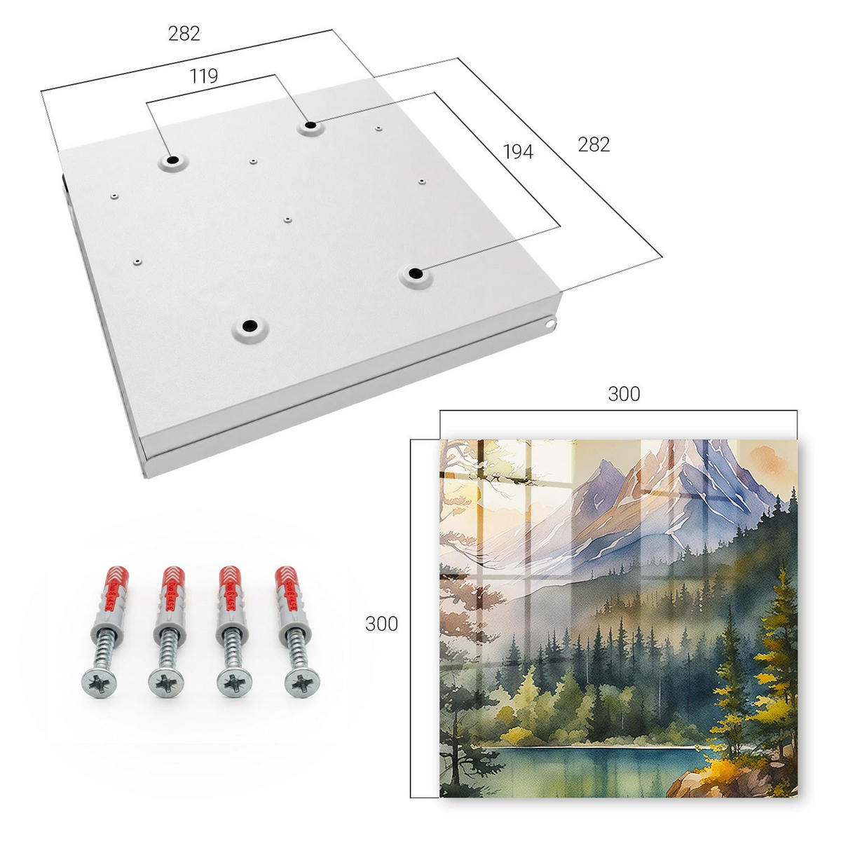SCHLÜSSELBOX Weiß 30x30 cm – Türöffnung nach rechts - Berglandschaft - Grün, Metall (30/30/5cm) - TULUP