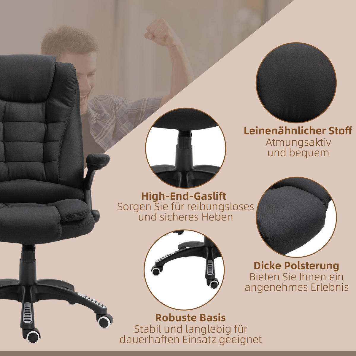BÜROSTUHL mit Massagefunktion höhenverstellbar Schwarz - Schwarz, Kunststoff (72/120/68cm) - Meubliv