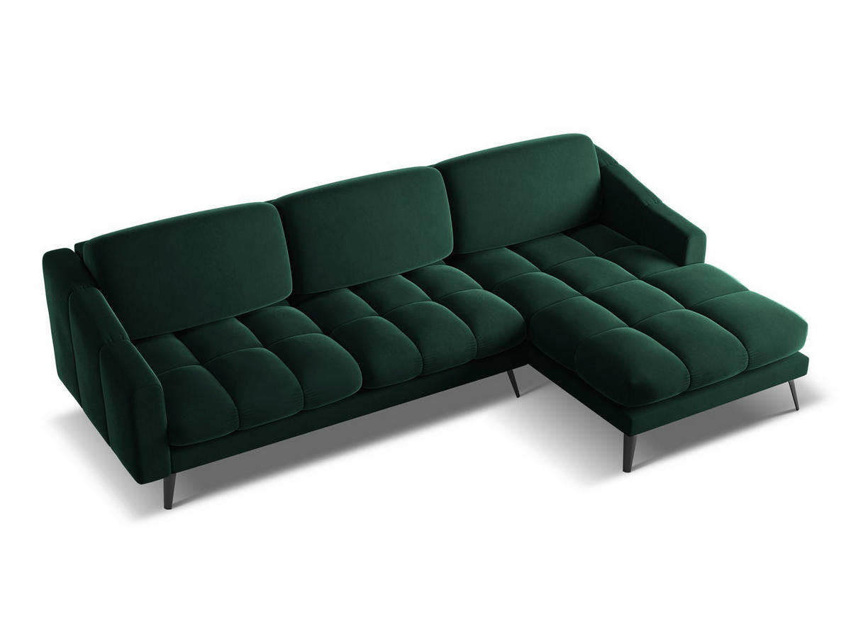 ECKSOFA Rechts Samt Stoff Grün - Dunkelgrün/Schwarz, Textil/Metall (264/160cm) - Makamii
