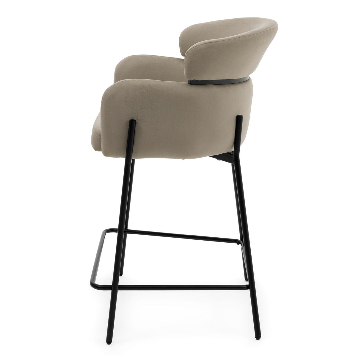 BARHOCKER BOLZANO gepolsterter mit Steppung - dunkelbeige - Samt Velour - Beige/Schwarz, Textil/Metall (60/99/55cm) - NEW HOME