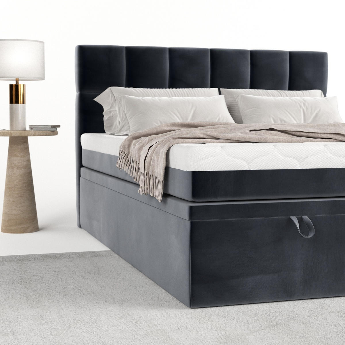 BOXBETT Elano 200/200 cm Dunkelgrau im Kronos Stoff - Dunkelgrau/Schwarz, Holz/Holzwerkstoff (200/200cm) - AltaBeds