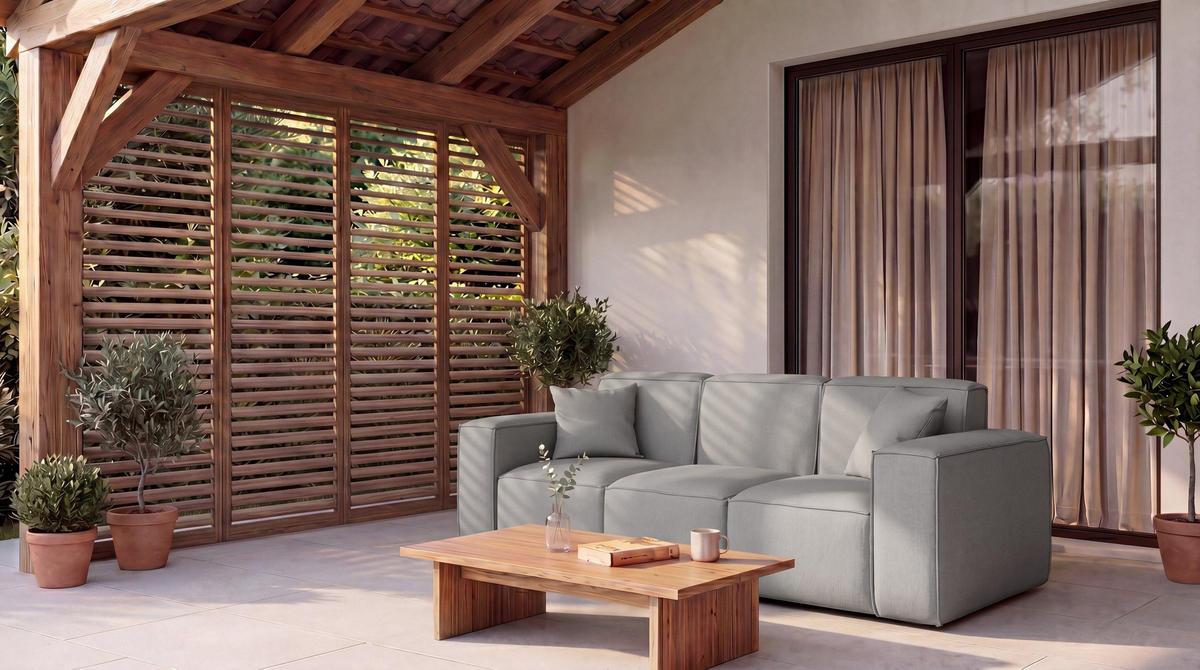GARTENSOFA Lorento Outdoor 3-Sitzer, Hellgrau Kunstleder 251/73/92 cm - Hellgrau, Textil (251/73/92cm) - WFL GROUP