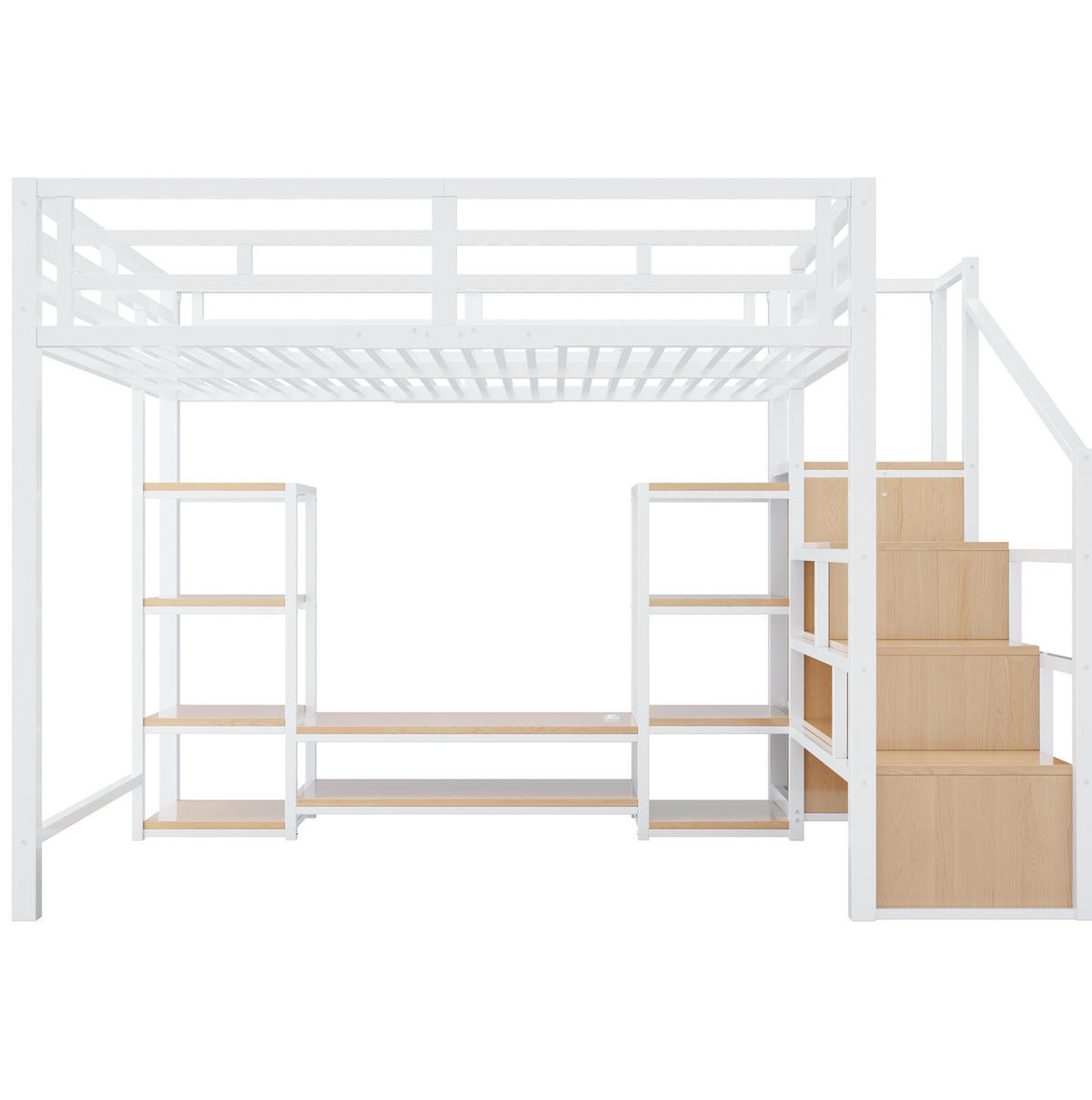 HOCHBETT 140/200 cm aus Metall und MDF mit TV-Ständer, Steckdose und Aufbewahrungsleiter Weiß - Weiß, Metall (140/200cm) - Modenvie