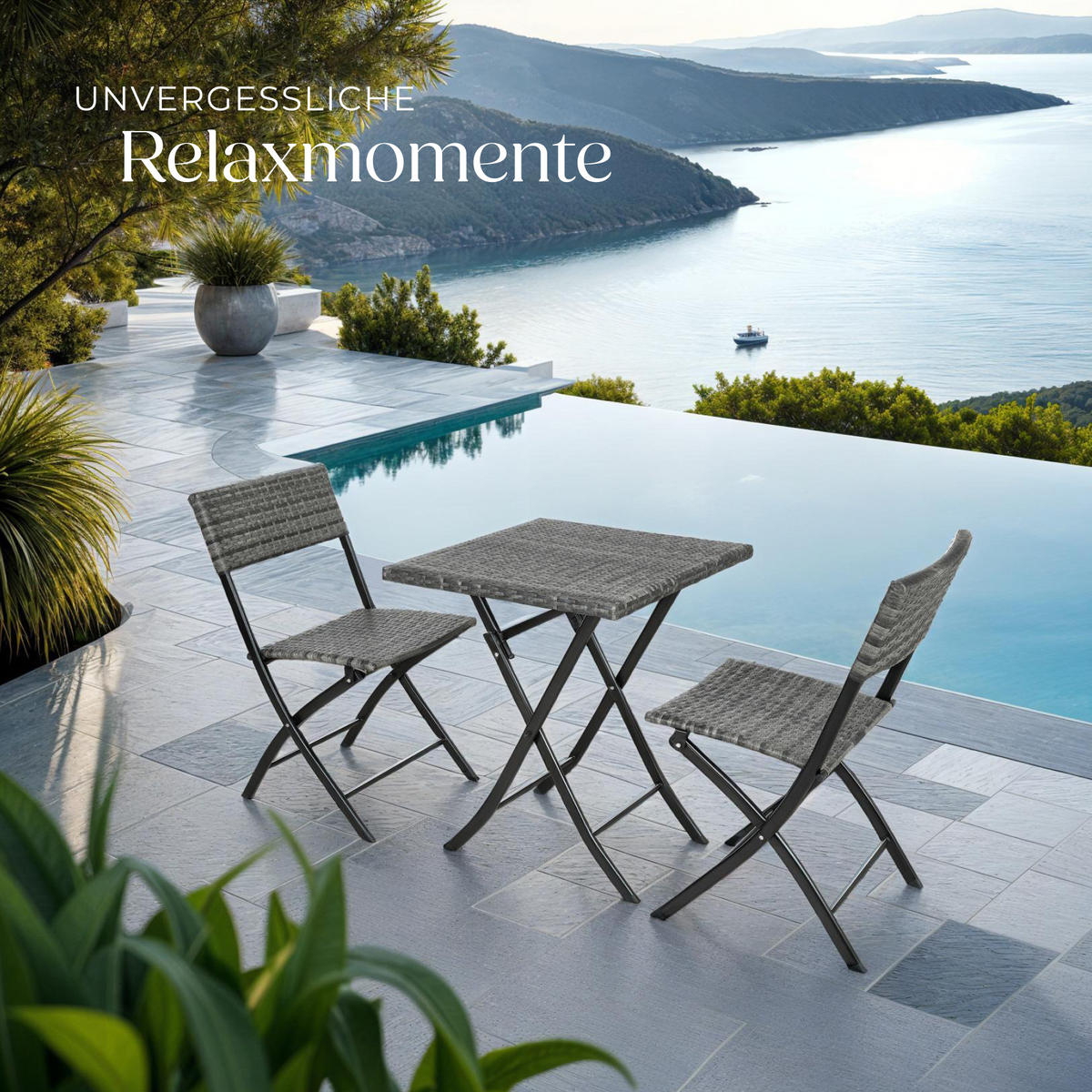 RATTANSET Trevi,geringes Gewicht,grau - Grau, Kunststoff - tectake
