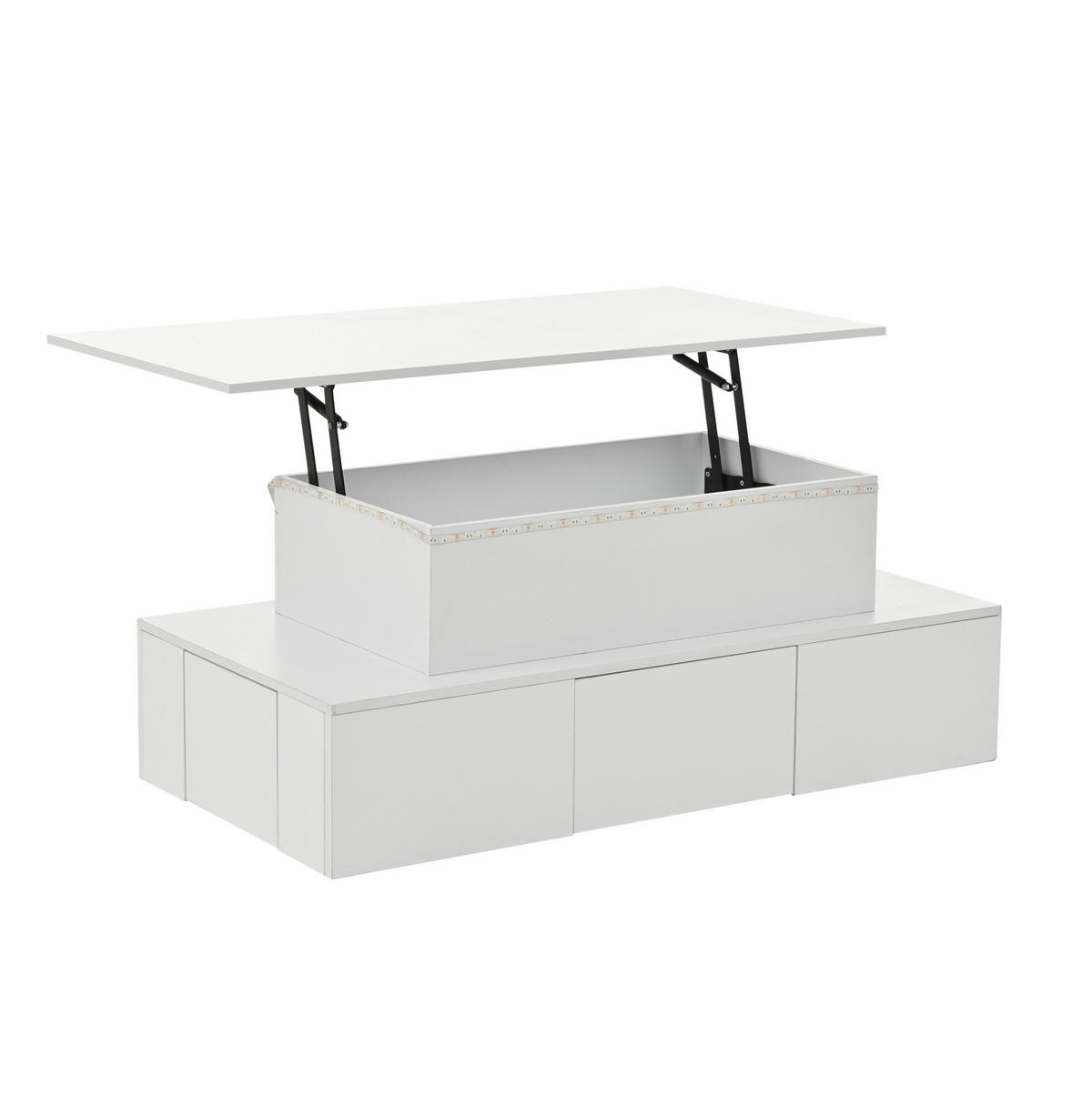 COUCHTISCH mit Liftfunktion 100 x 50 cm MDF Hochglanz Weiß - Weiß, Wellpappe (100/50/40cm) - Meubliv