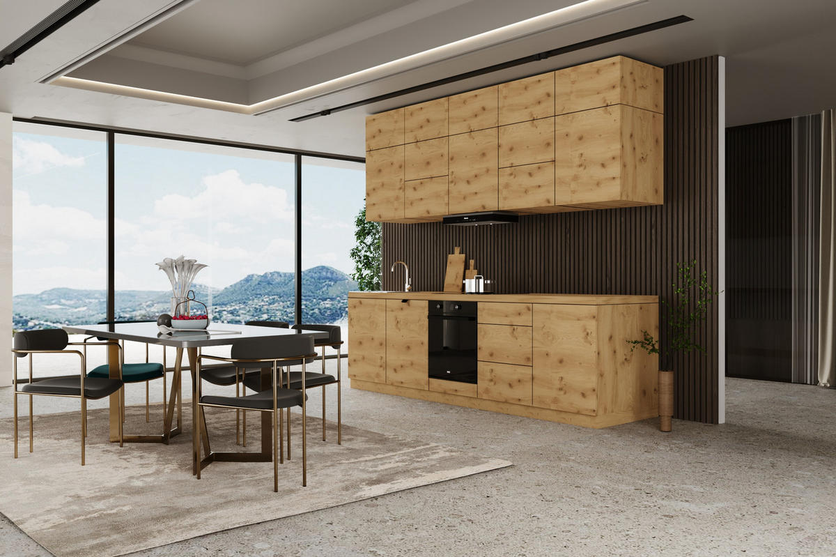 KÜCHENZEILE 300 cm - Langen KL13-M300 - in Artisan Eiche - Eiche Artisan, Holz (300/212/52cm)