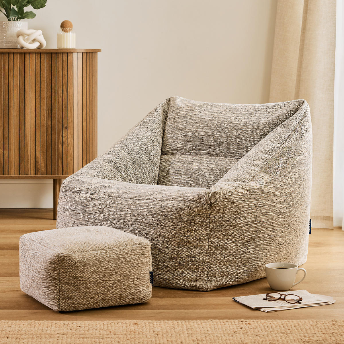 SITZSACK mit Hocker Natalia - Beige, Textil (70/65/70cm) - icon