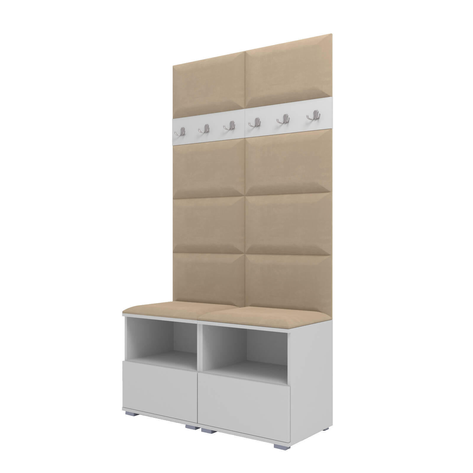 GARDEROBEN-SET Nela III mit gepolsterten Paneelen 100/187/40 - Beige/Silberfarben, Holzwerkstoff/Kunststoff (100/187/40cm)