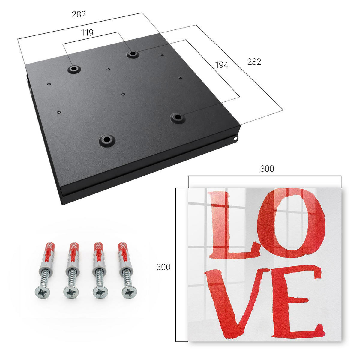 SCHLÜSSELBOX Schwarz 30x30 cm- Türöffnung nach rechts - Rote Liebe - Rot, Metall (30/30/5cm) - TULUP