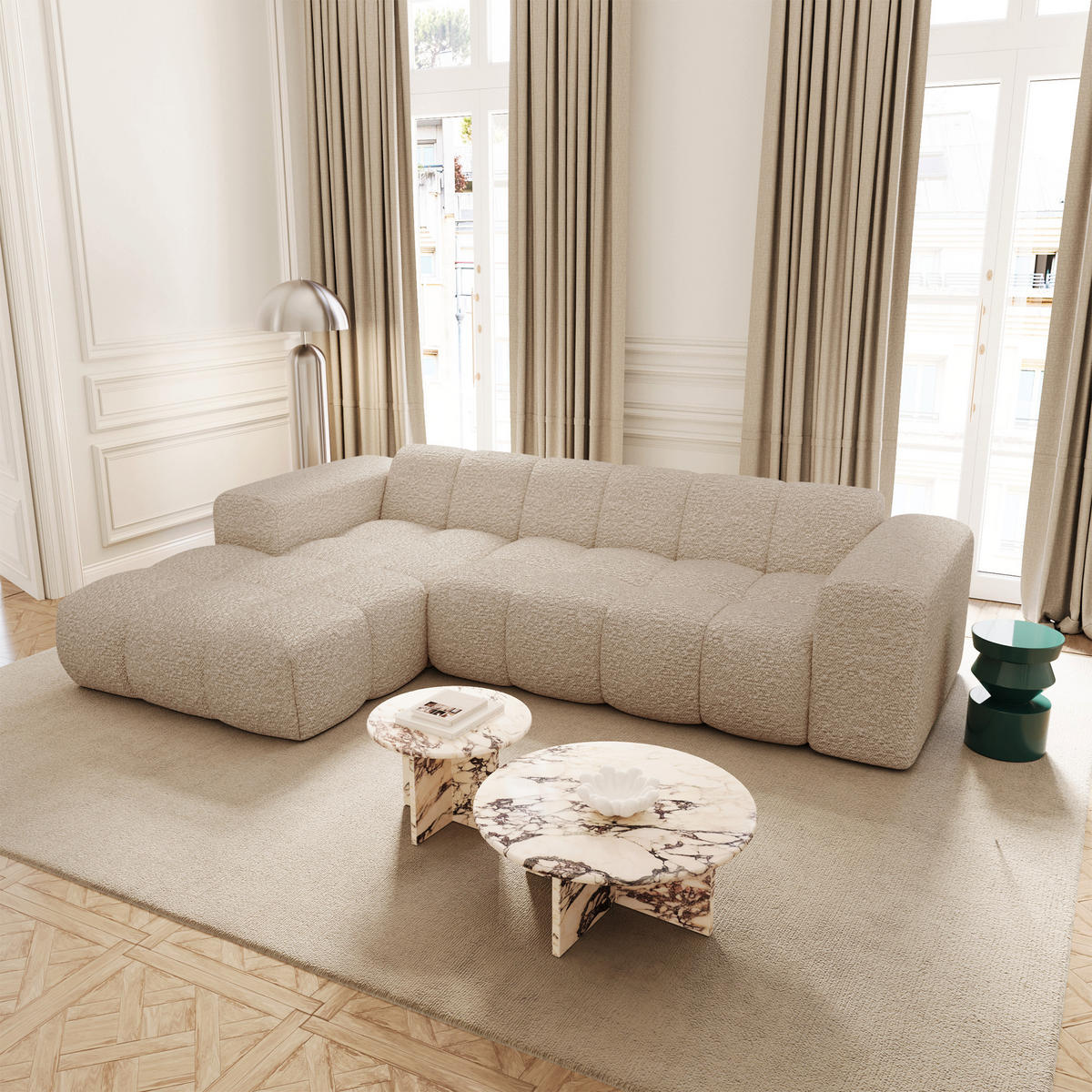 ECKSOFA (links) BLOOM Frottee Beige 290cm - Beige, Textil (290/164cm) - Premium Interiors
