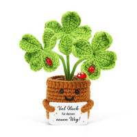 GLÜCKSBRINGER Gestrickte Blume Vierblättriges Kleeblatt mit Spruch - Grün, Textil (1/1cm)