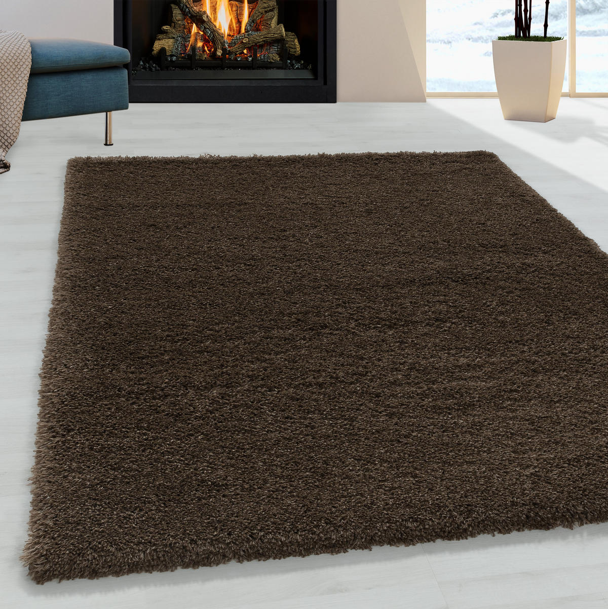 TEPPICH Hochflor Shaggy Uni Style Polypropylen Wohnzimmer Braun Läufer 80x150 - Braun, Textil (80/150cm) - KADIMA DESIGN