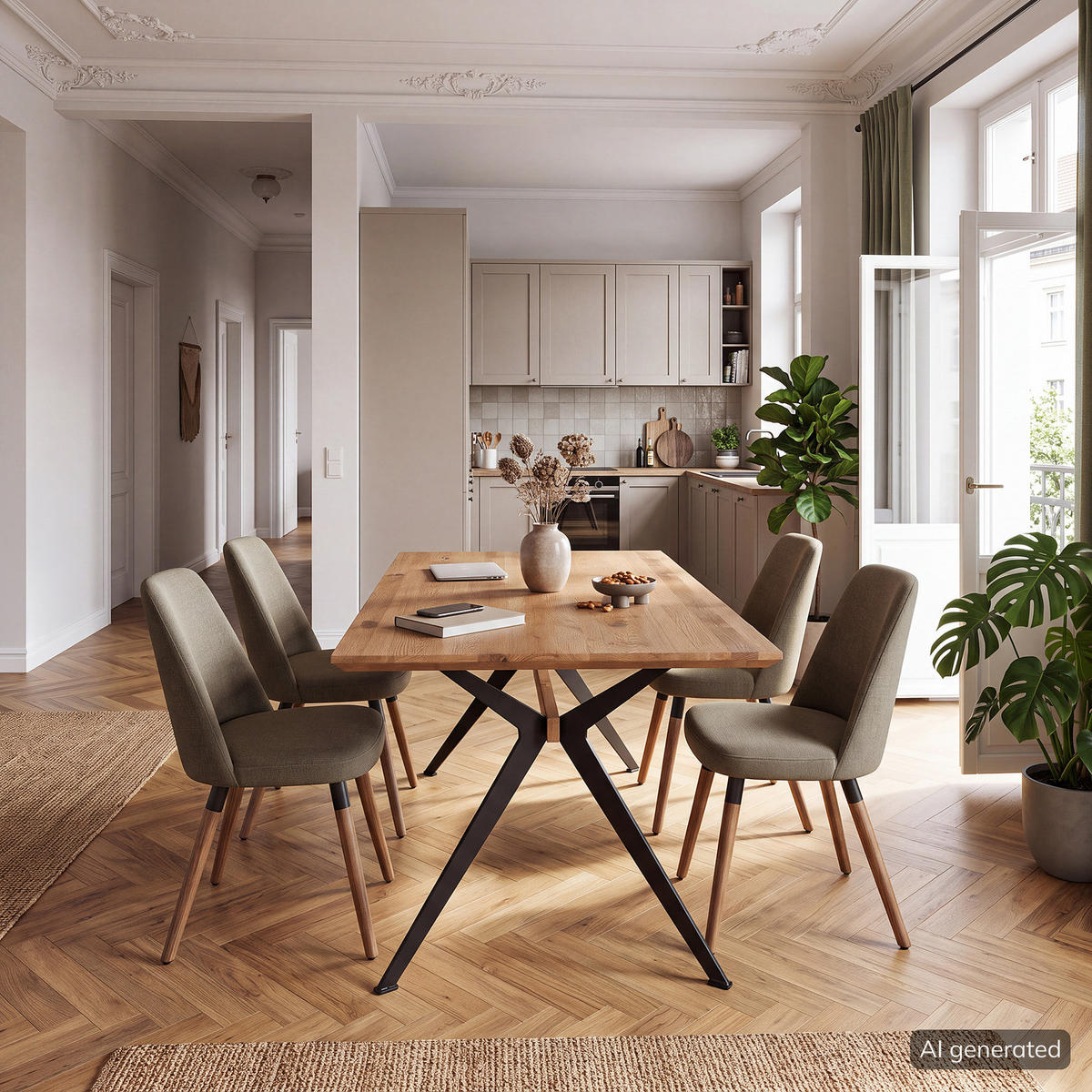 ESSTISCH - Metall / Massivholz - Schwarz - Eichefarben, Holz/Metall (100/200/77cm) - home24