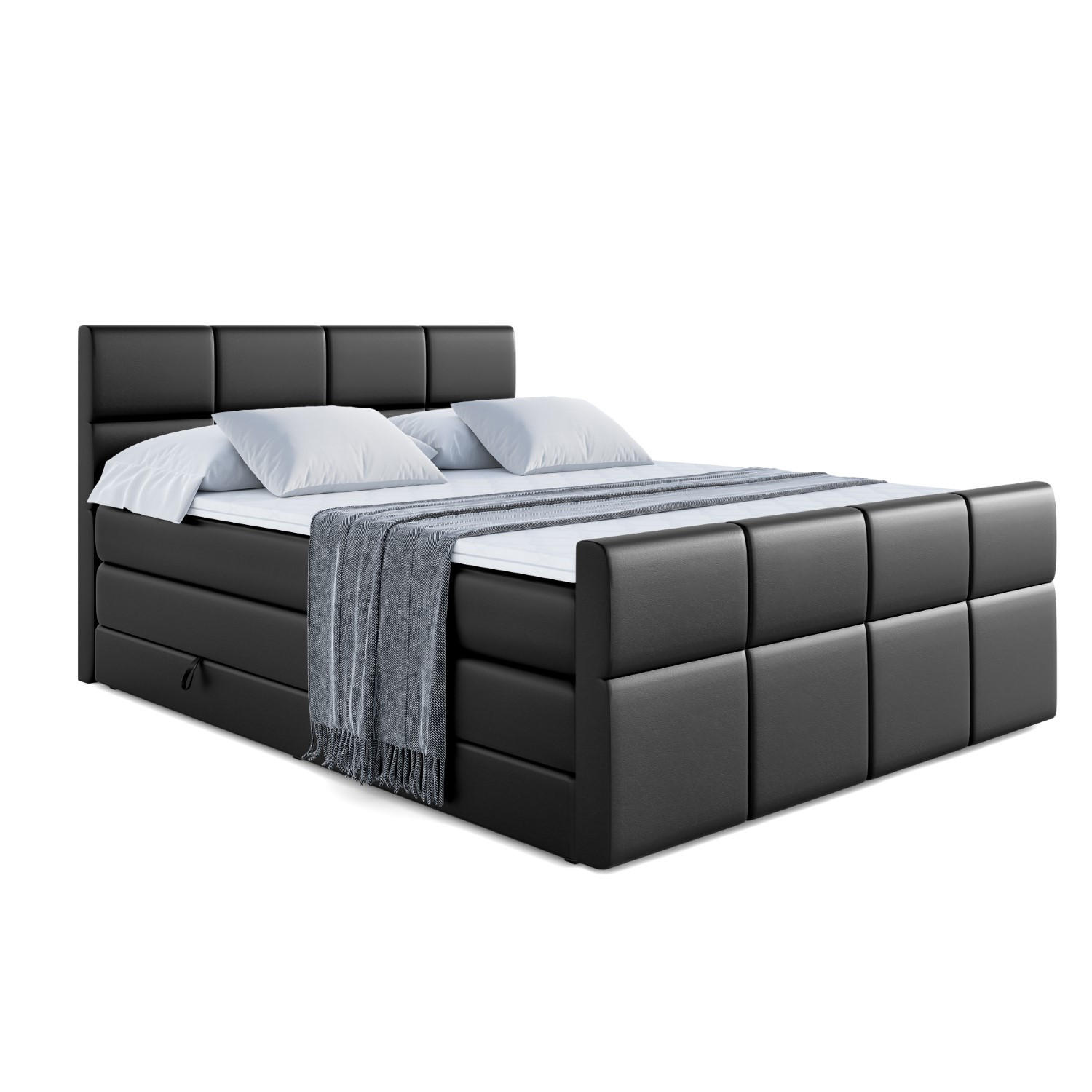BOXSPRINGBETT ARDENI-Z KING - 140x200 - H3/H4 - Schwarz Hochglanz - Schwarz Hochglanz, Holzwerkstoff (140/200cm) - ALTDECOR