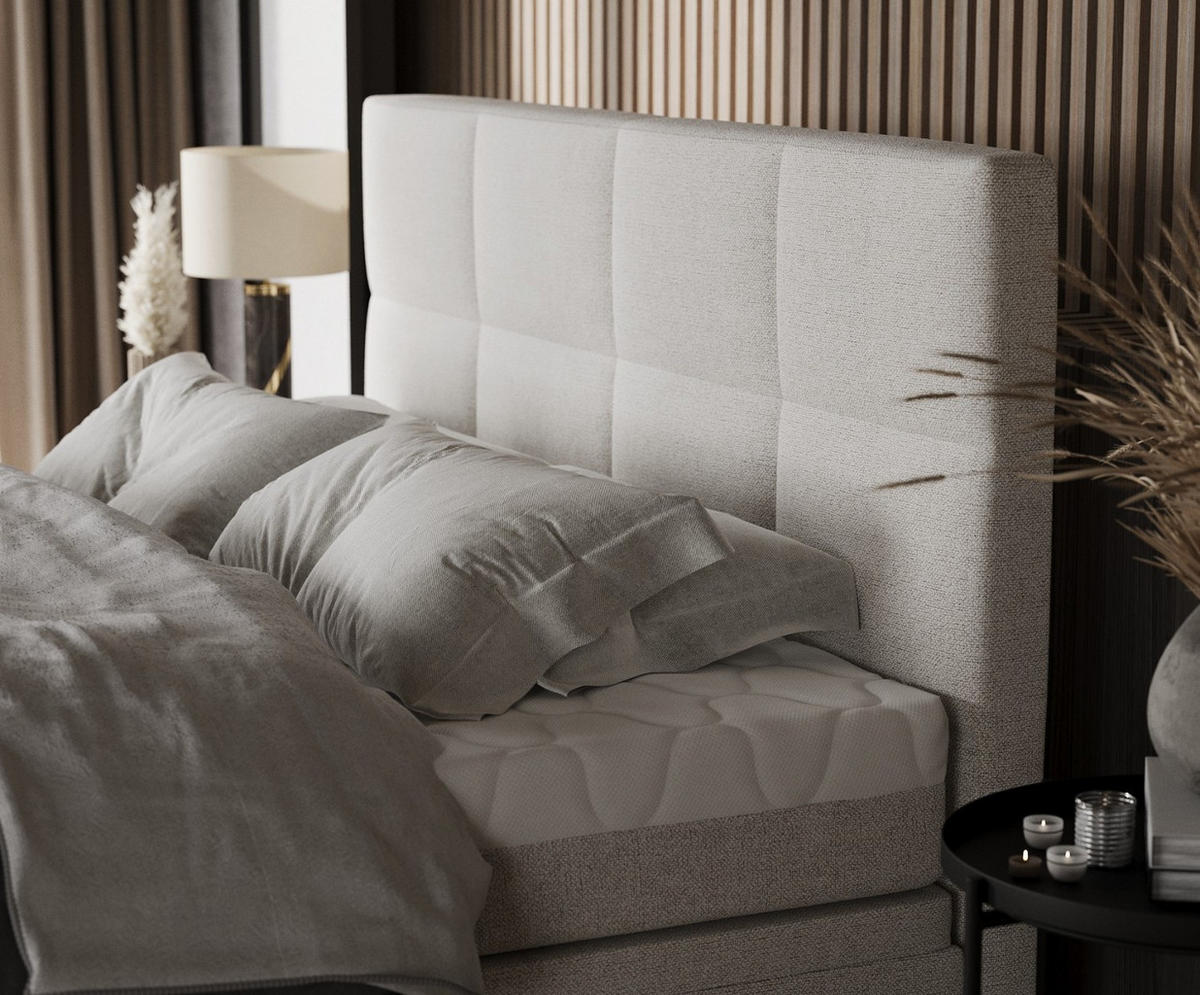 BOXBETT Tessa 200/200 cm Hellbeige im Riva Stoff - Sandfarben/Schwarz, Holz/Holzwerkstoff (200/200cm) - AltaBeds