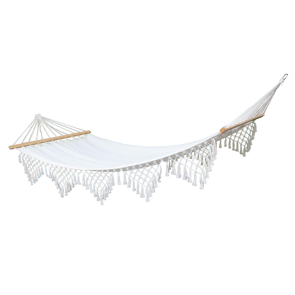 SVITA Luxushängematte Mit Schmucksaum Boho Holzrahmen Macramé Baumwolle Beige - Beige, Textil (100/200cm) - SVITA