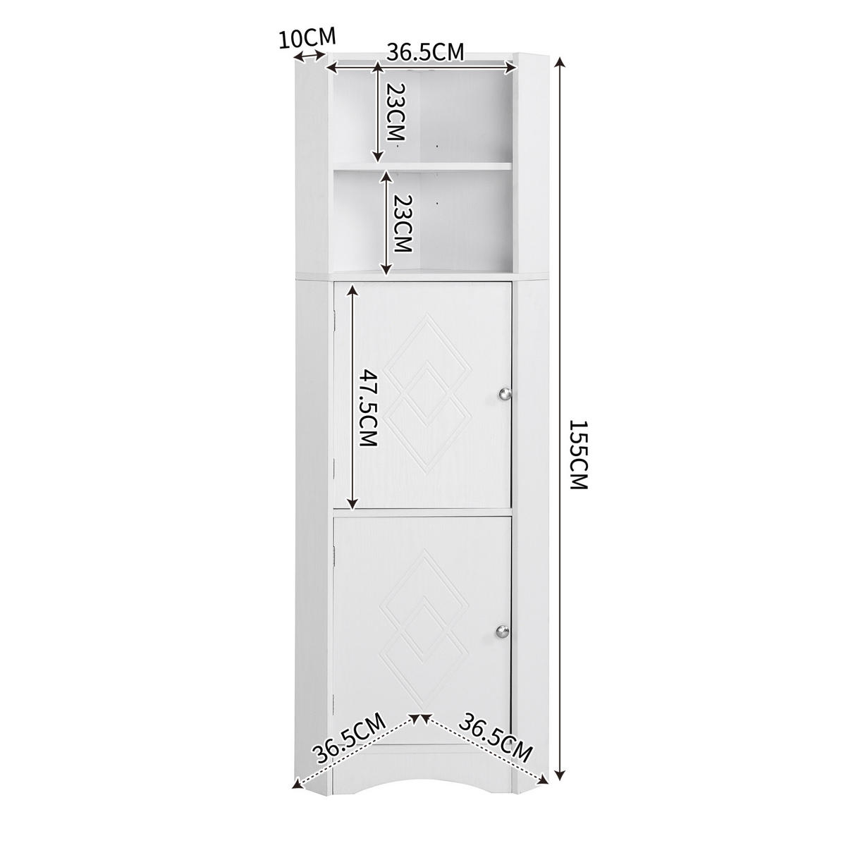 BADSCHRANK Eckschrank 36,5 x 36,5 x 155 cm Weiß - Weiß, Holzwerkstoff (36.5/155/36.5cm) - Beauniv