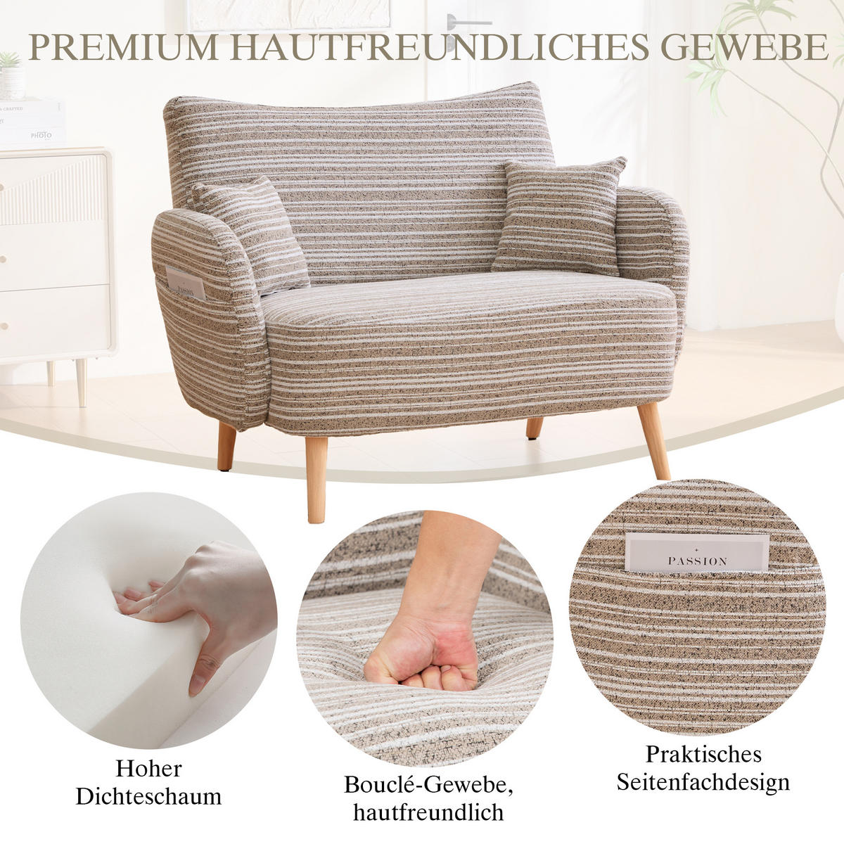2-SITZER Sofa mit Armlehnen & Seitentasche, modernes Sessel Grau - Grau, Textil/Metall (121/87/81cm) - PARAFTA HOME