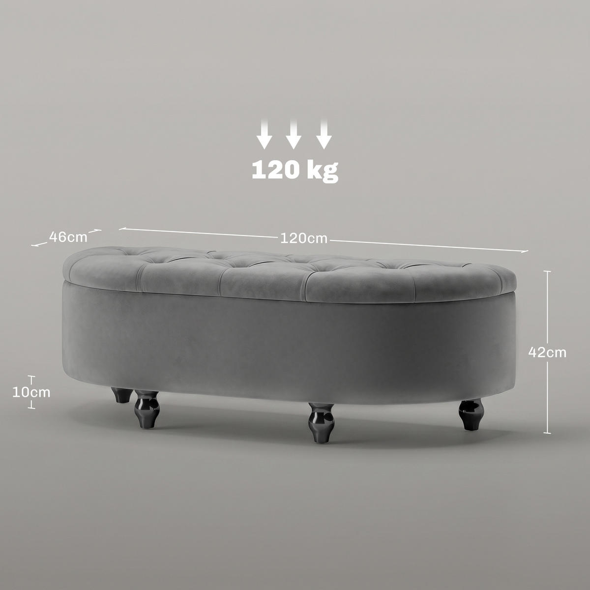 TRUHENBANK DE-07117 Samtoptik, Soft-Close Deckel Dunkelgrau - Dunkelgrau, Holz/Textil (46/42/120cm) - ComfortXL