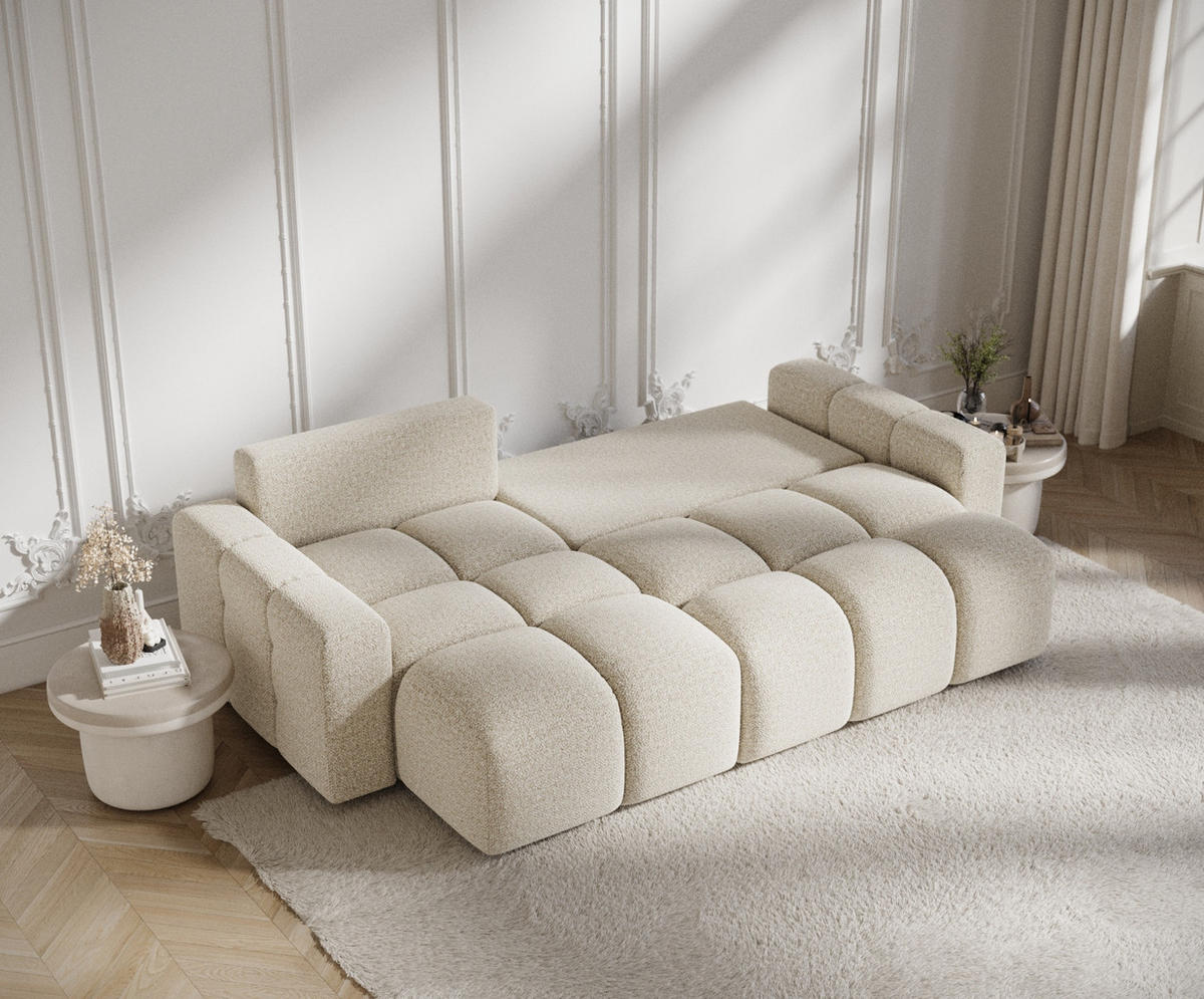 ECKSOFA MIT SCHLAFFUNKTION Ucci Beige Plüschstoff - Beige/Schwarz, Holz/Holzwerkstoff (233/142cm) - Maison de Reve
